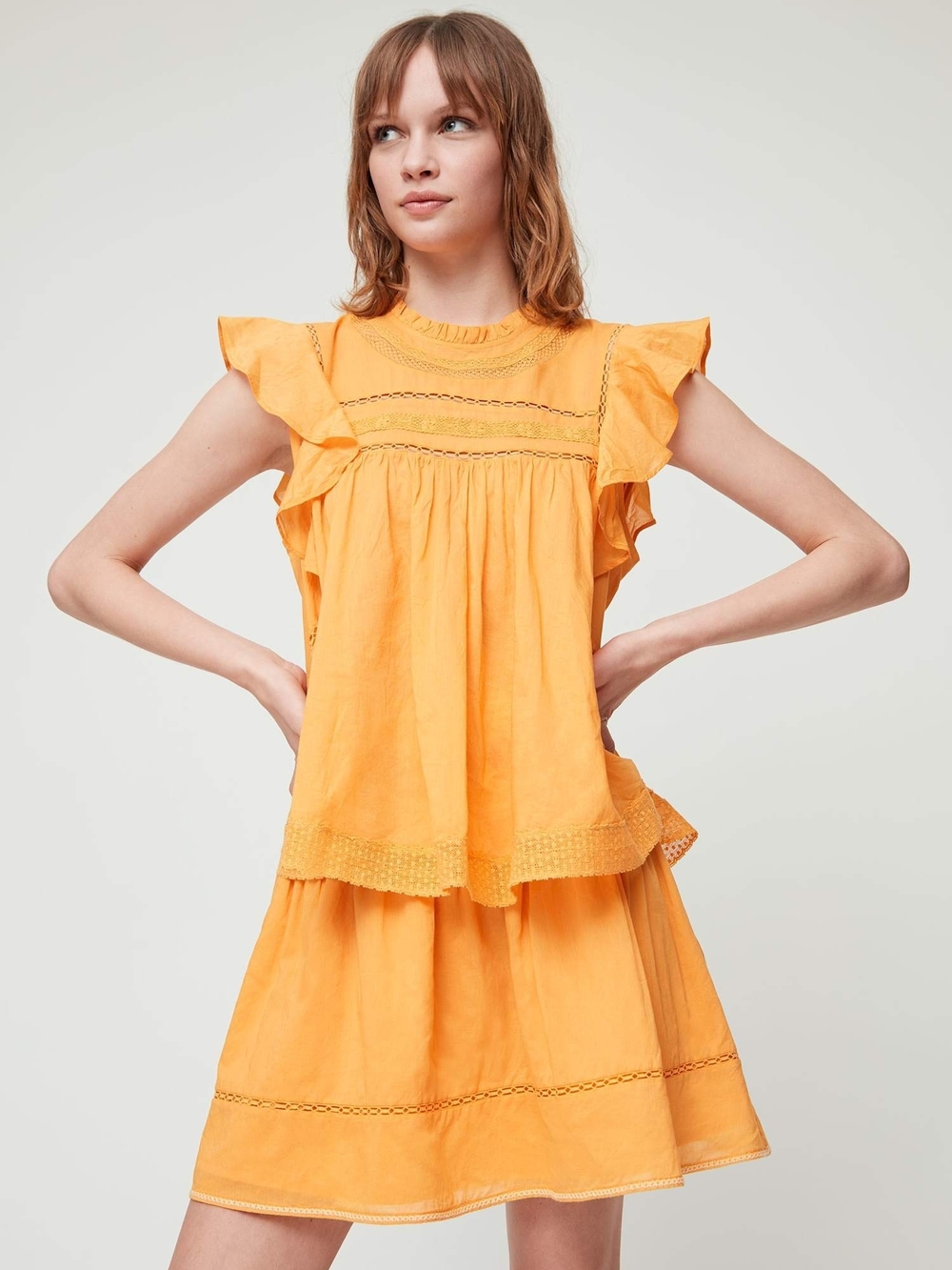 Sunday Best Aritzia Elisabeth Sunshine Yellow Ruffle Sleeve Blouse Sz XS